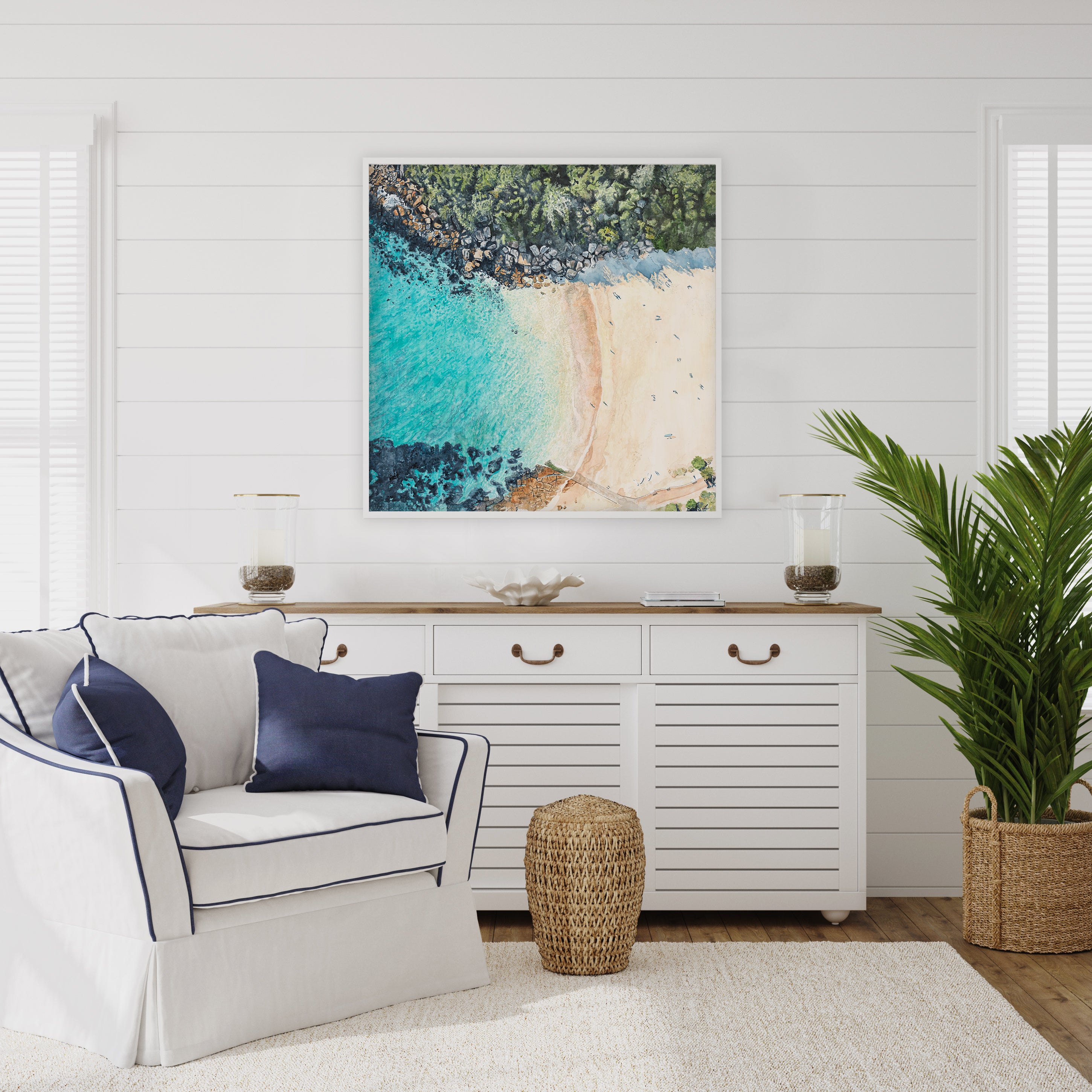 Shelly Beach from Above: Limited Edition Watercolour Paper Print