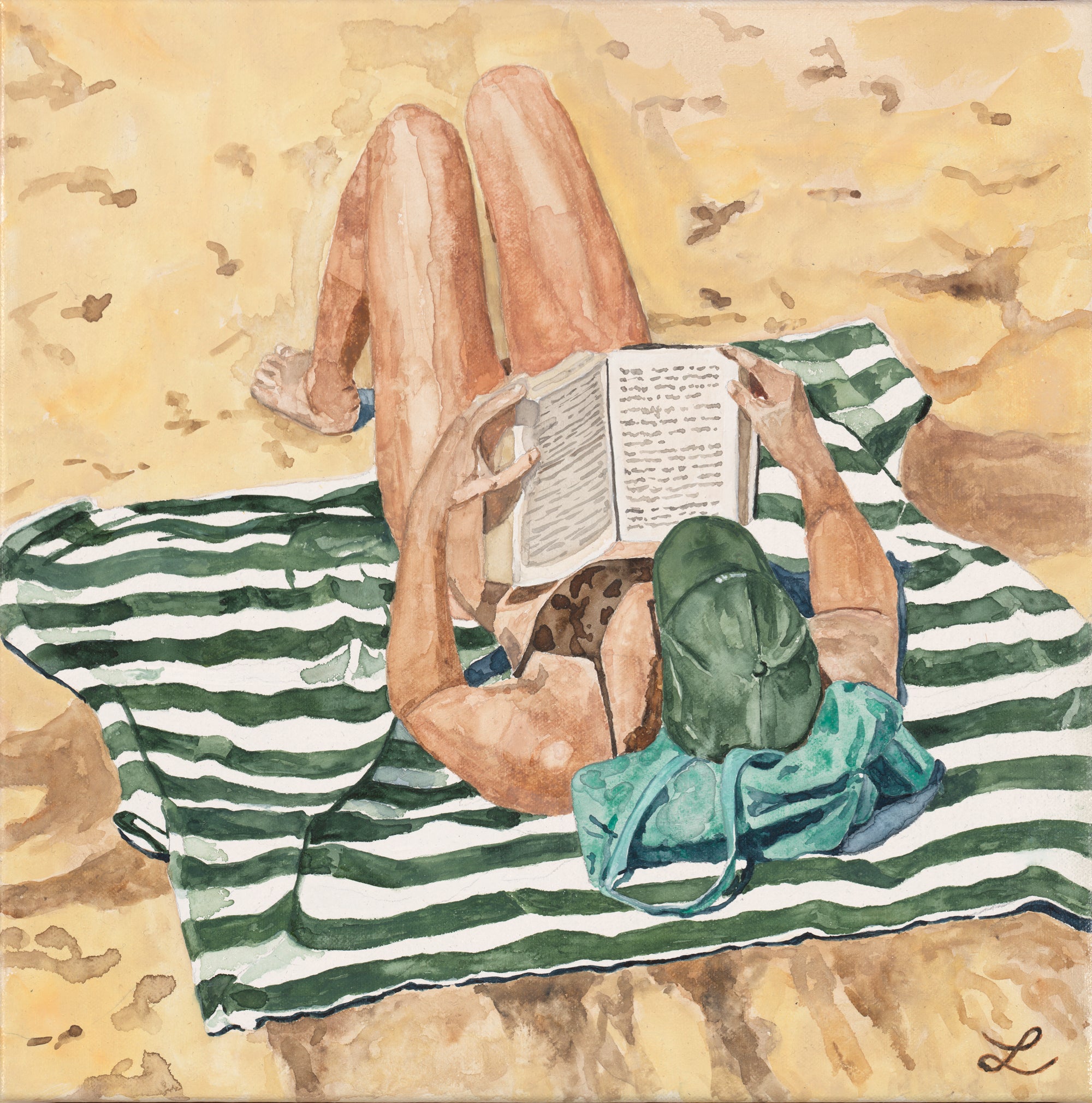 Barefoot and Booked - Original Watercolour on Canvas