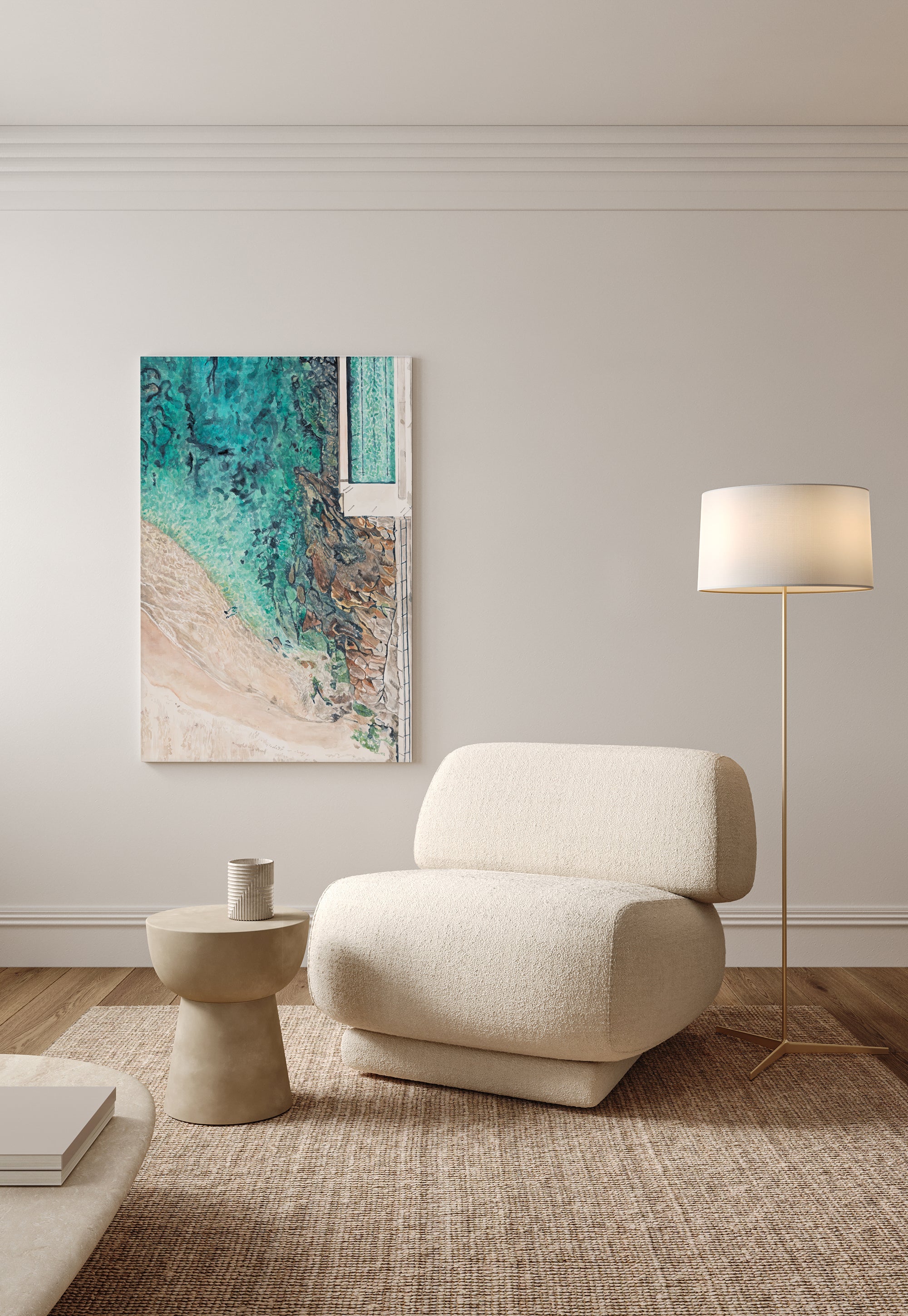 A beach Day at Clovelly: Limited Edition Watercolour Canvas Print