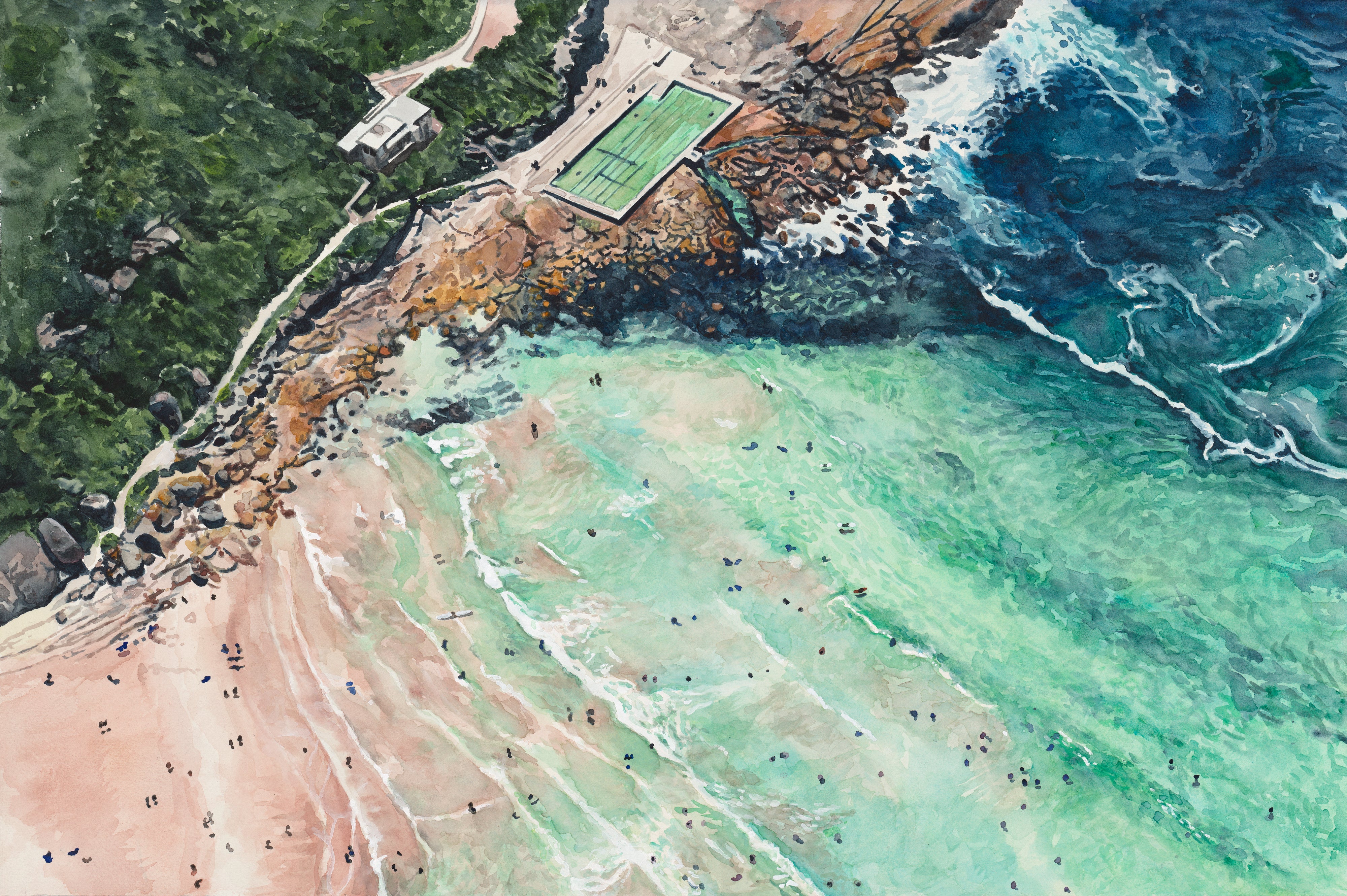 Freshwater Beach: Limited Edition Watercolour Canvas Print