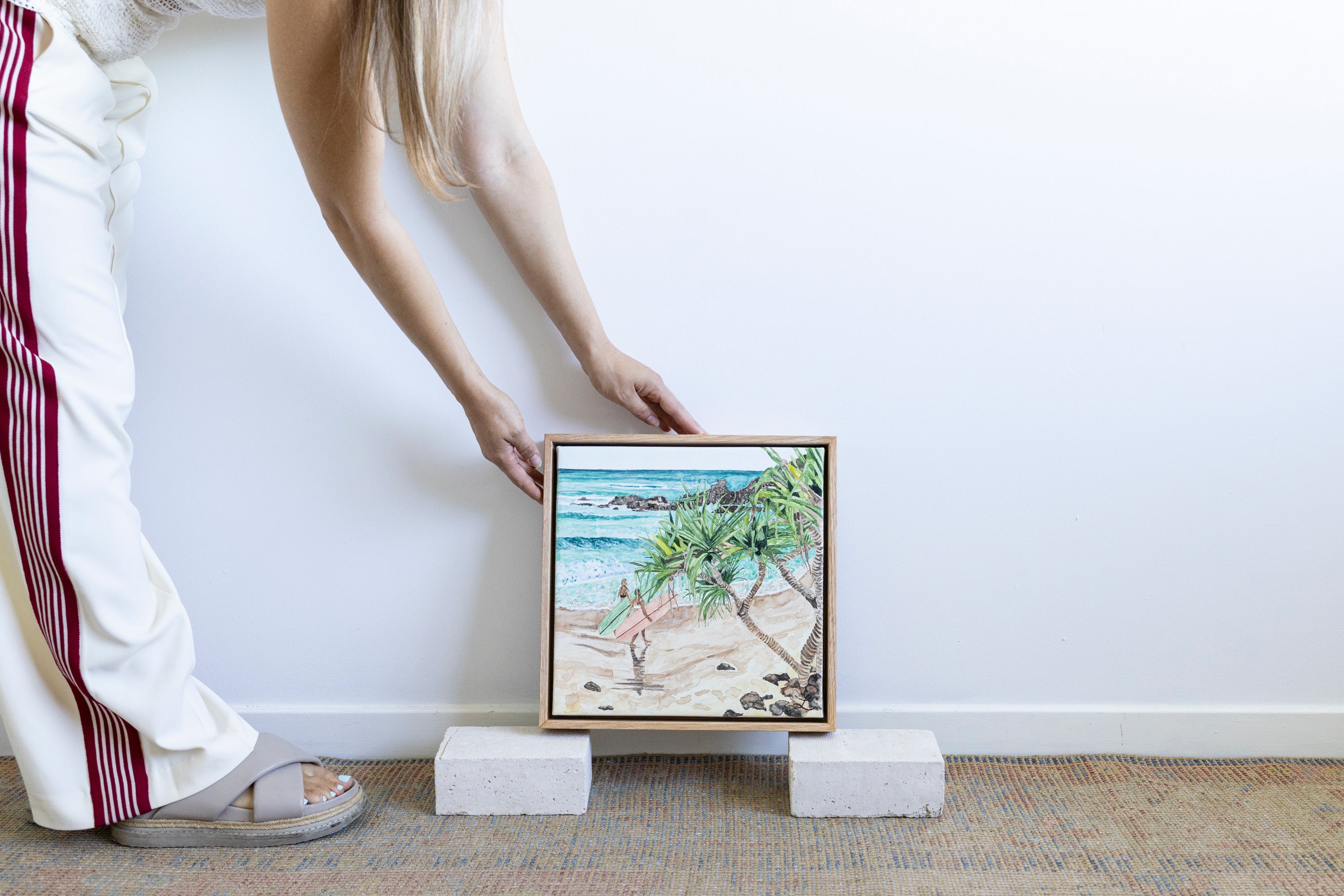 Arvo Surf Sesh at The Pass: Limited Edition Watercolour Canvas Print