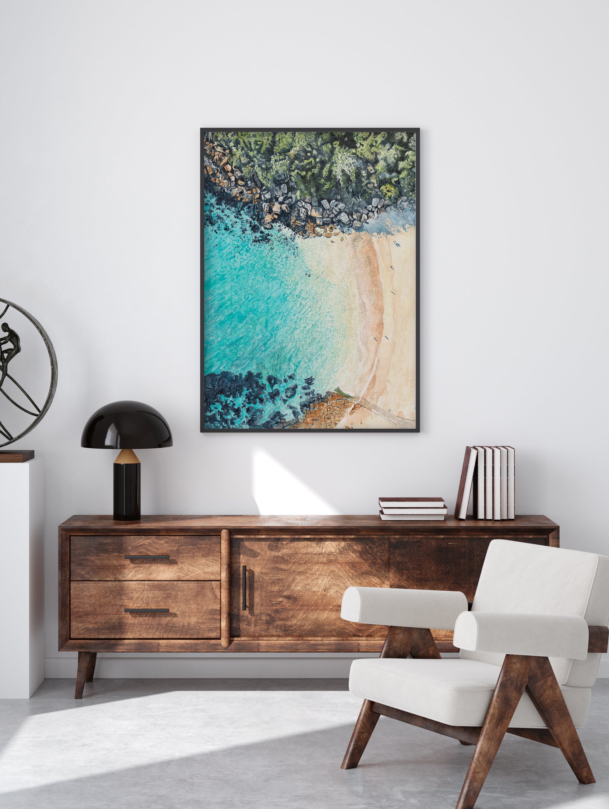 Shelly Beach from Above: Limited Edition Watercolour Paper Print