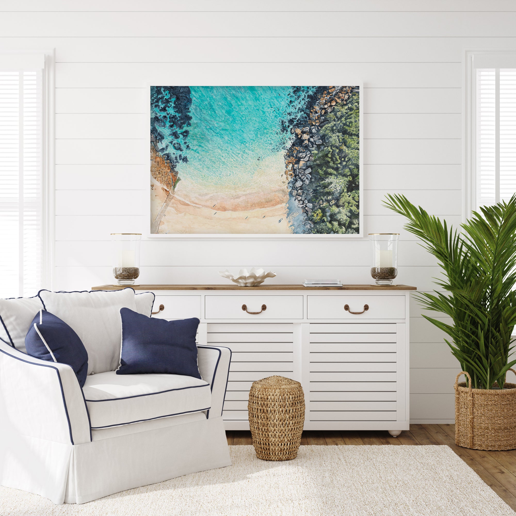 Shelly Beach from Above: Limited Edition Watercolour Paper Print