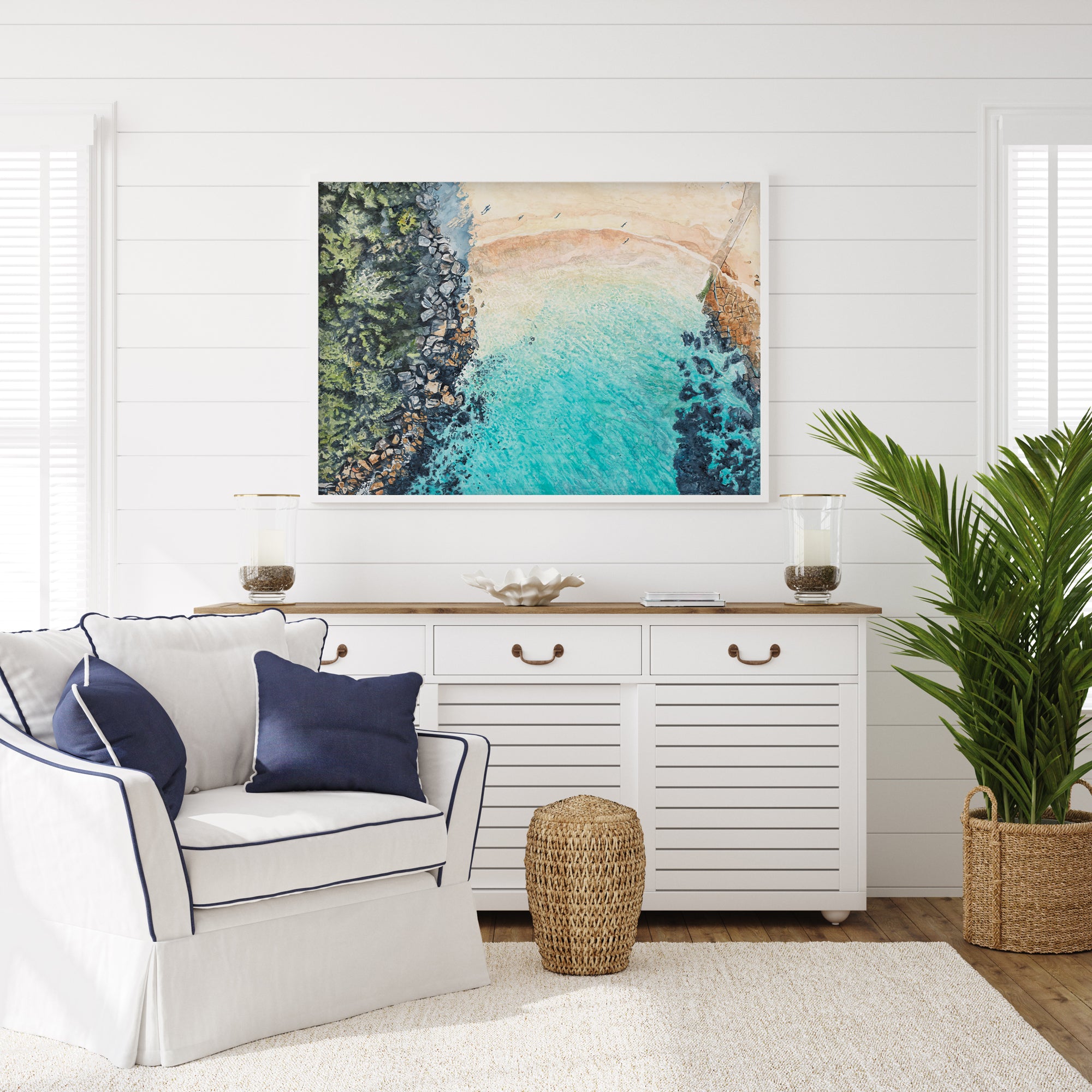 Shelly Beach from Above: Limited Edition Watercolour Paper Print