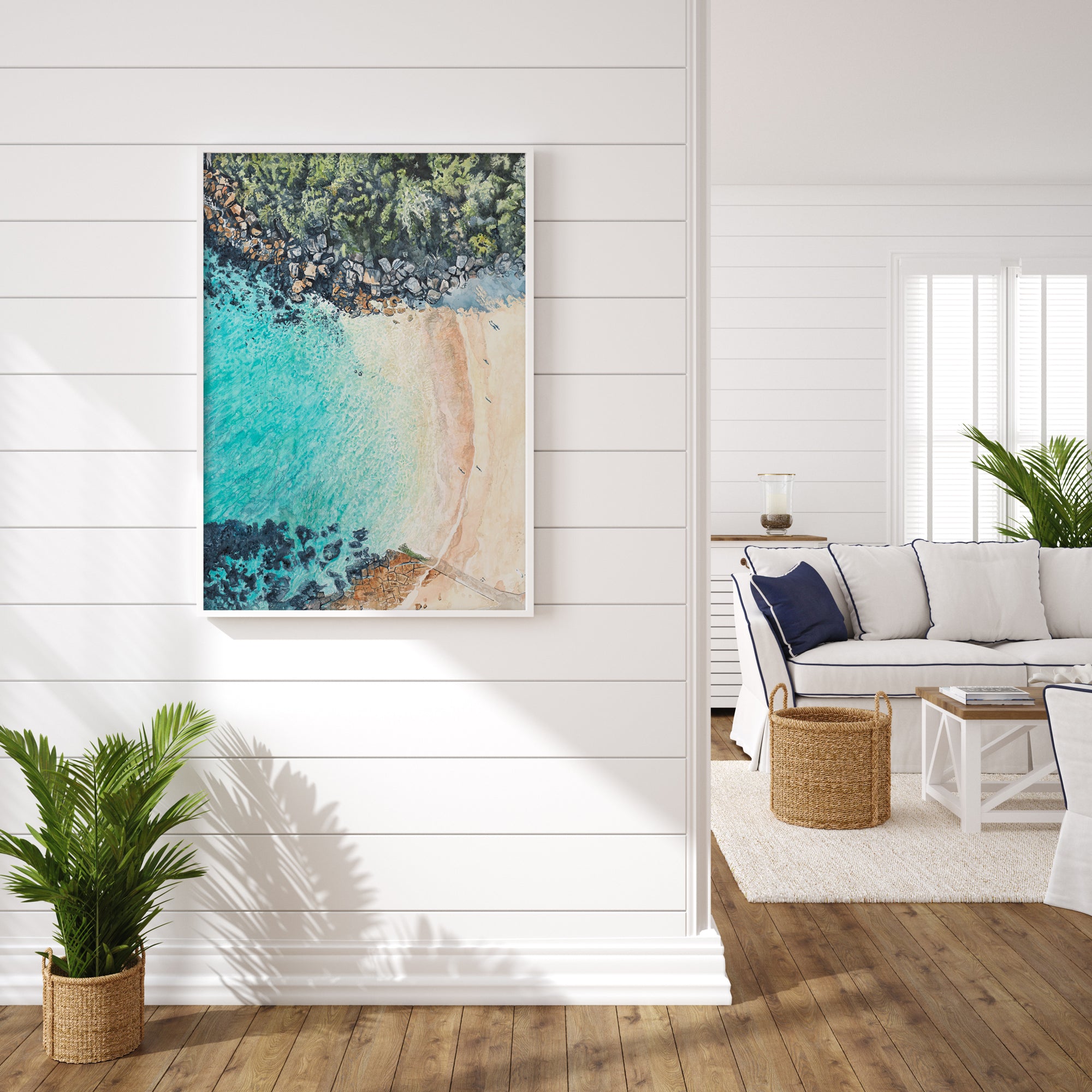 Shelly Beach from Above: Limited Edition Watercolour Paper Print