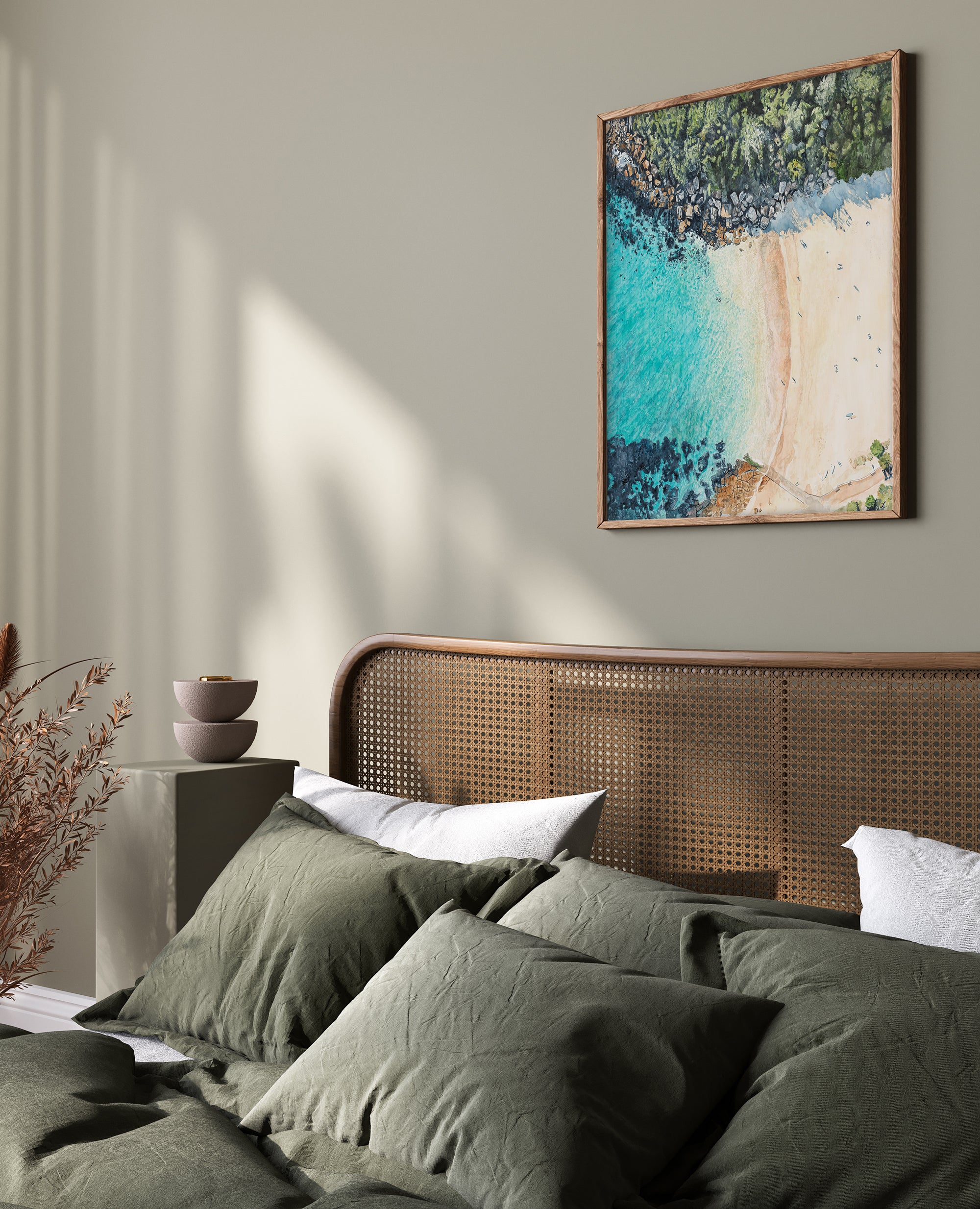 Shelly Beach from Above: Limited Edition Watercolour Paper Print