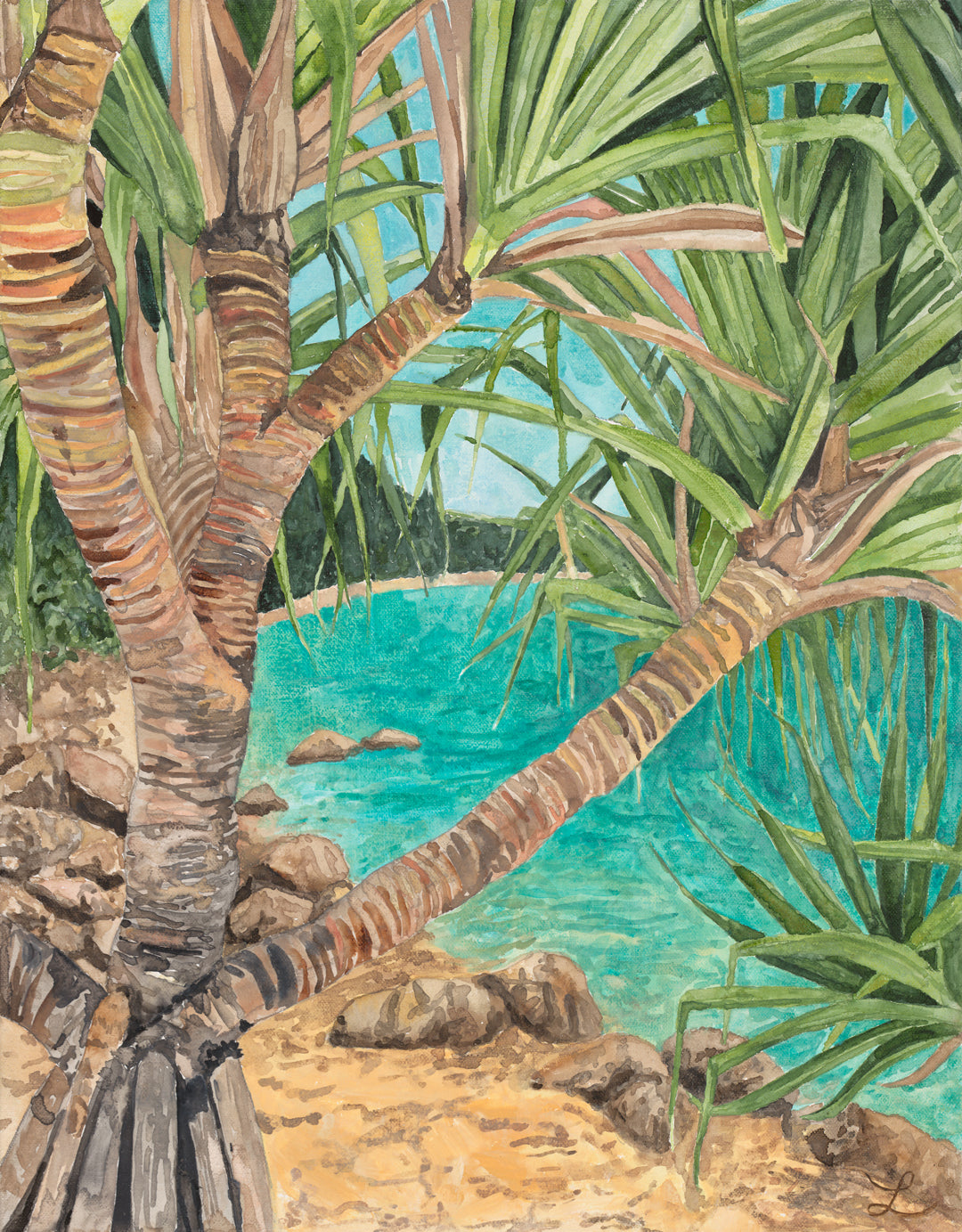 Through the Palms - Original Watercolour and gouache on Canvas