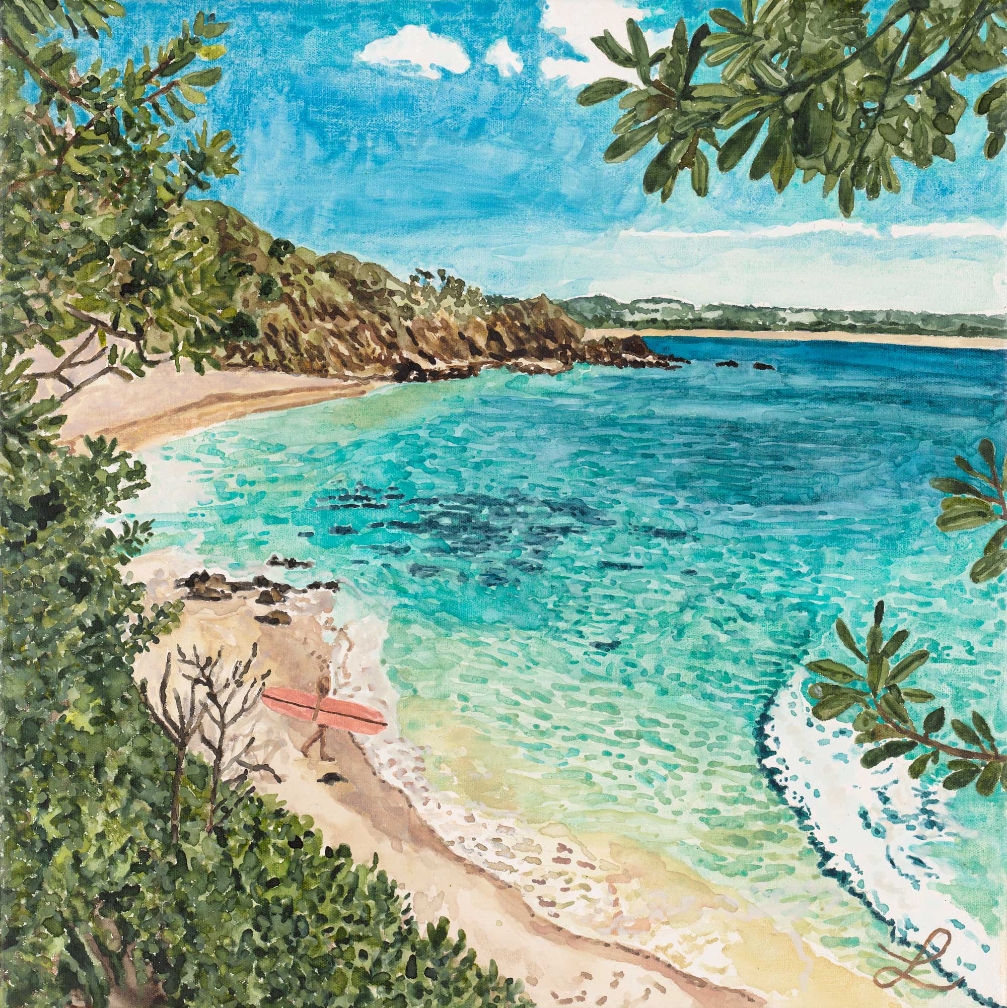 Wategos - original watercolour and gouache on canvas