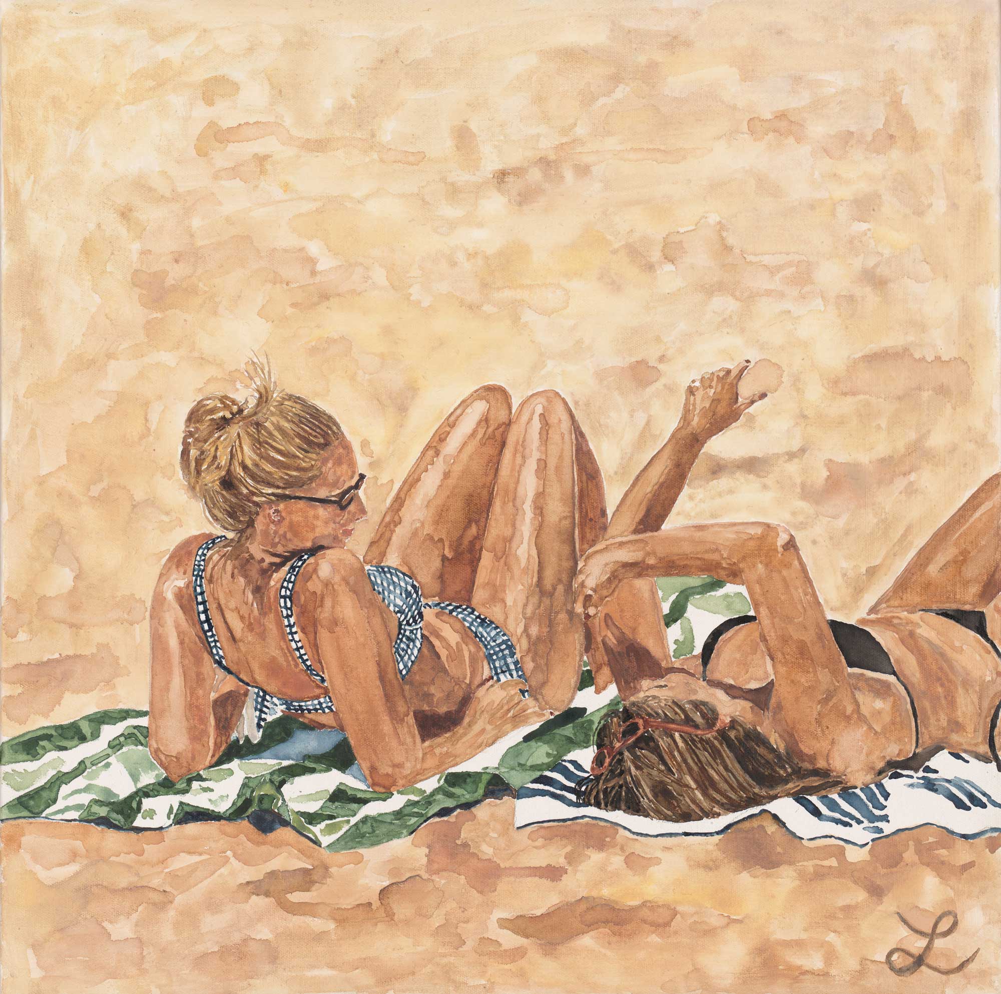 You, me & the Sea - original watercolour and gouache on canvas
