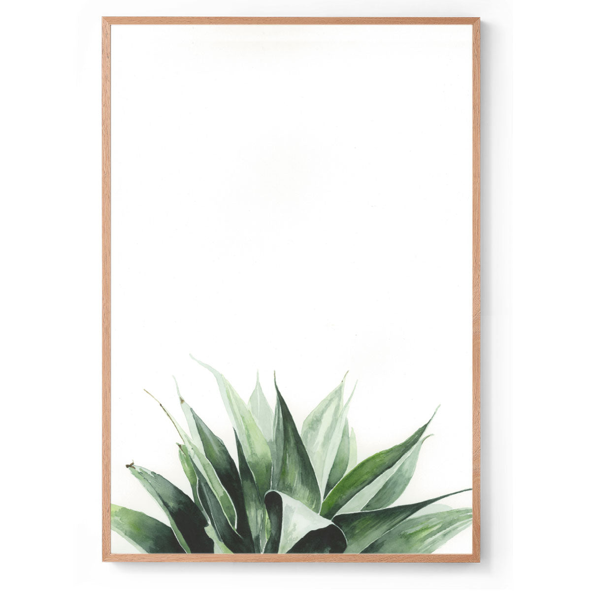 Succulent watercolour art print oak frame