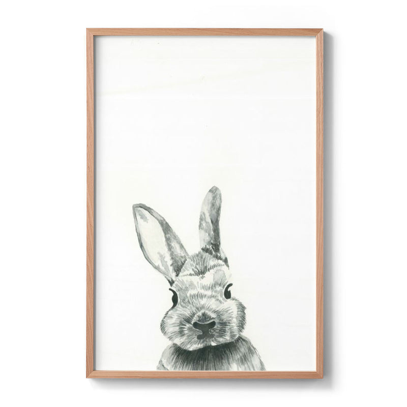 Bunny rabbit art print oak frame