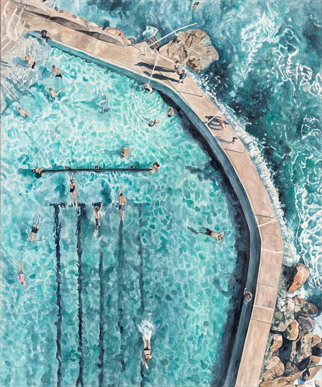 Bronte Bathing - Original Watercolour on Canvas