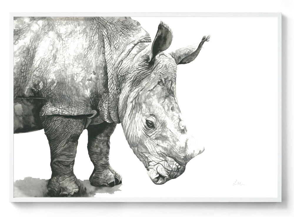 Delilah the Rhino: Watercolour Wall Print