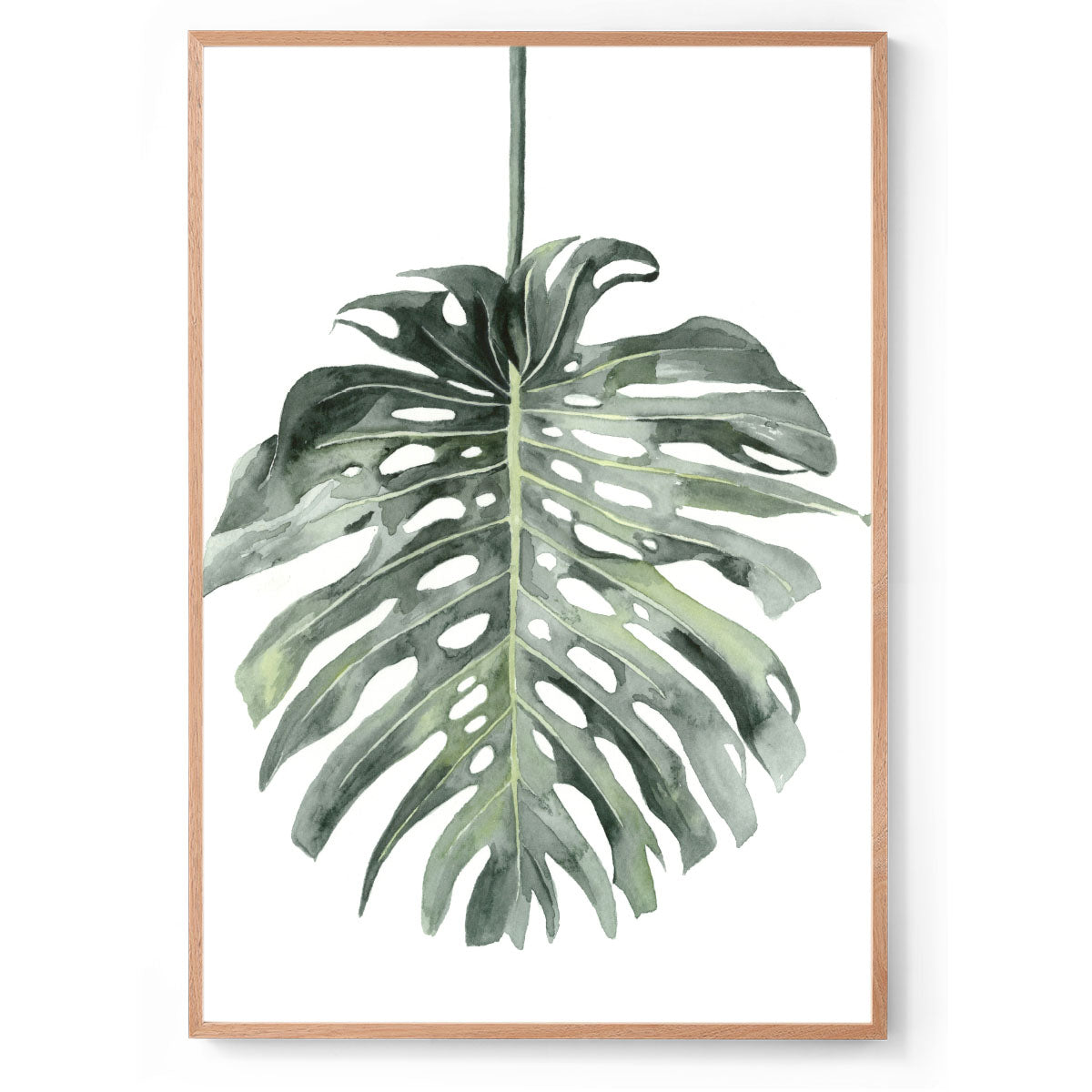 Watercolour botanical monstera art print oak frame
