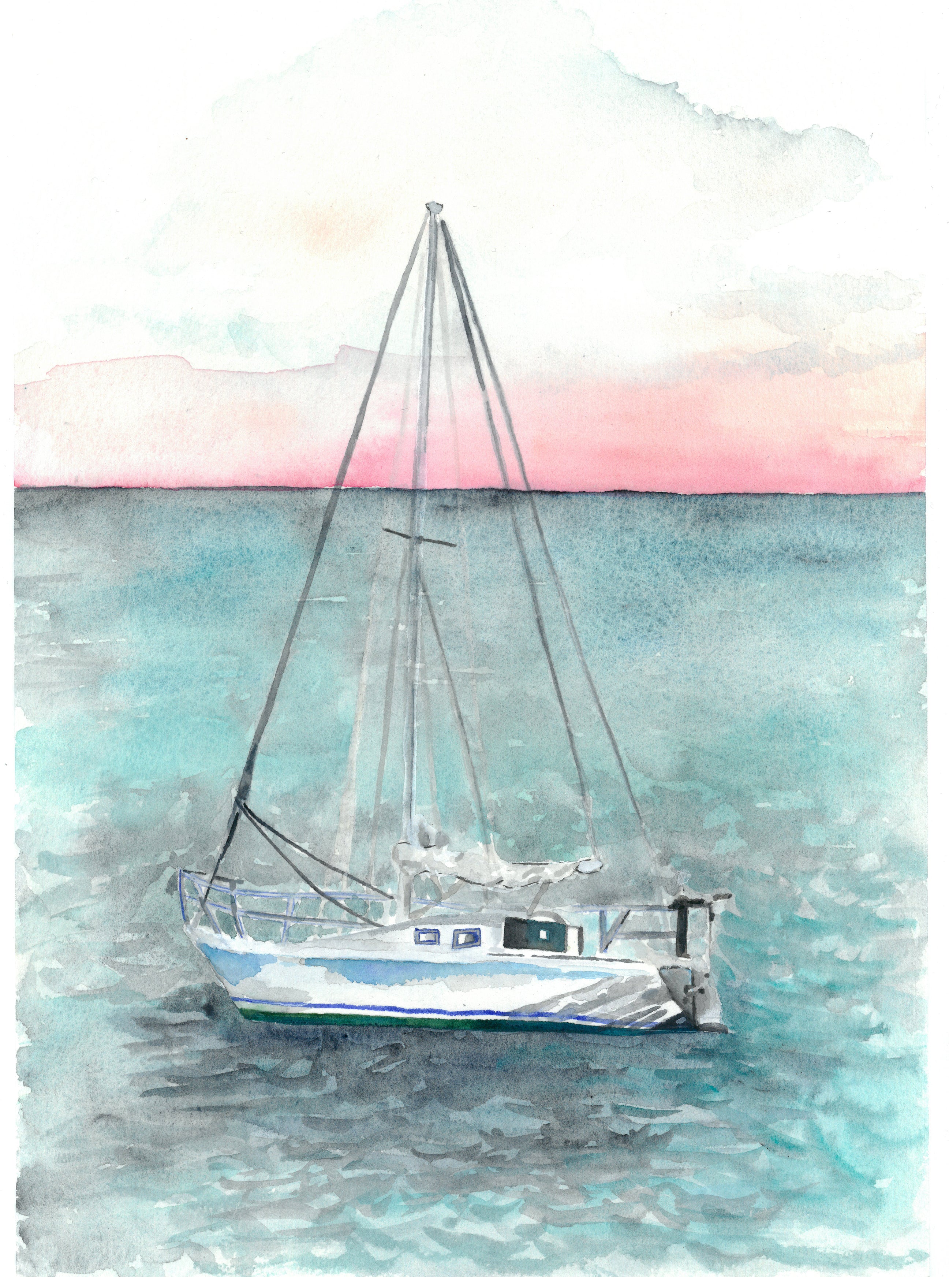 Sunset Sail: Original Watercolour Artwork