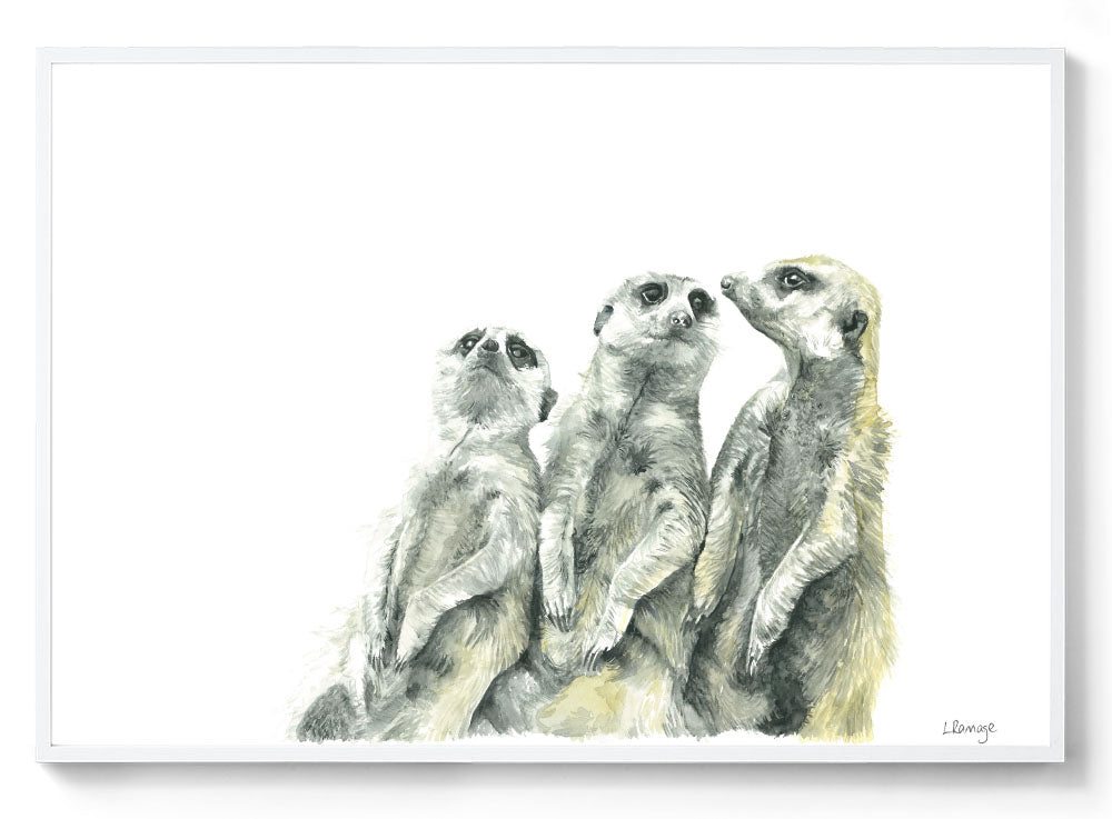 Oli, Otis & Clive the Meerkats: Watercolour Wall Print