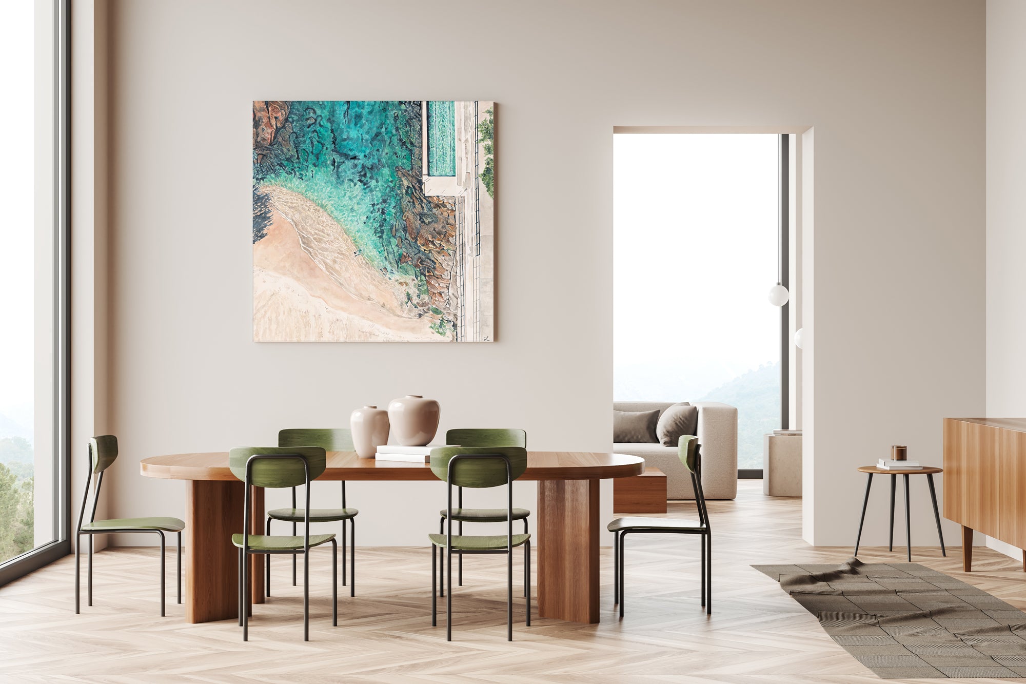 A beach Day at Clovelly: Limited Edition Watercolour Canvas Print