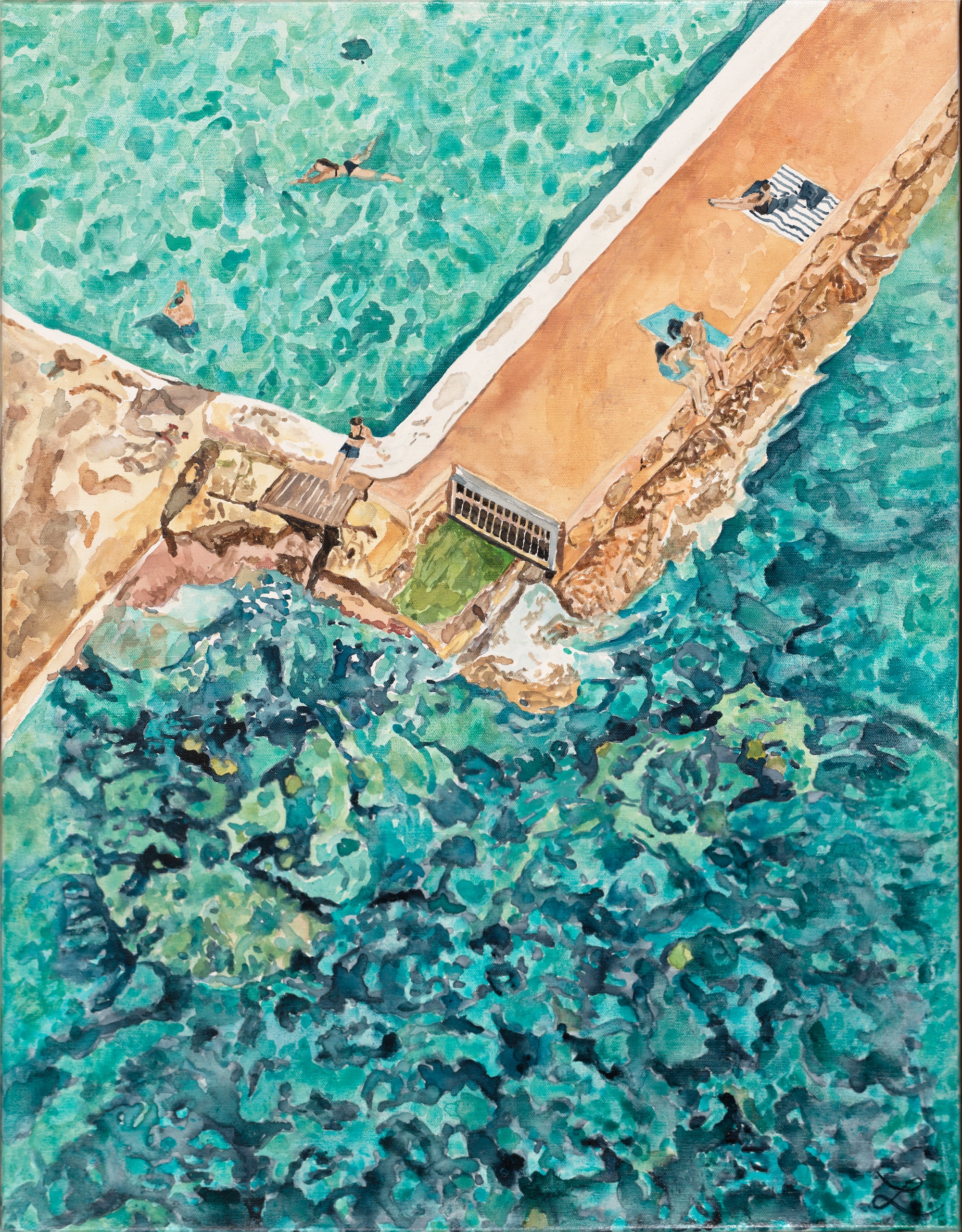 Between the Rocks and the Sea - Original Watercolour and gouache on Canvas