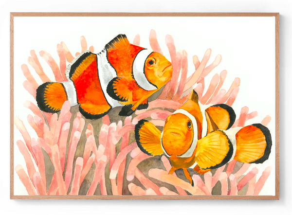 Clownfish Party: Watercolour Wall Print