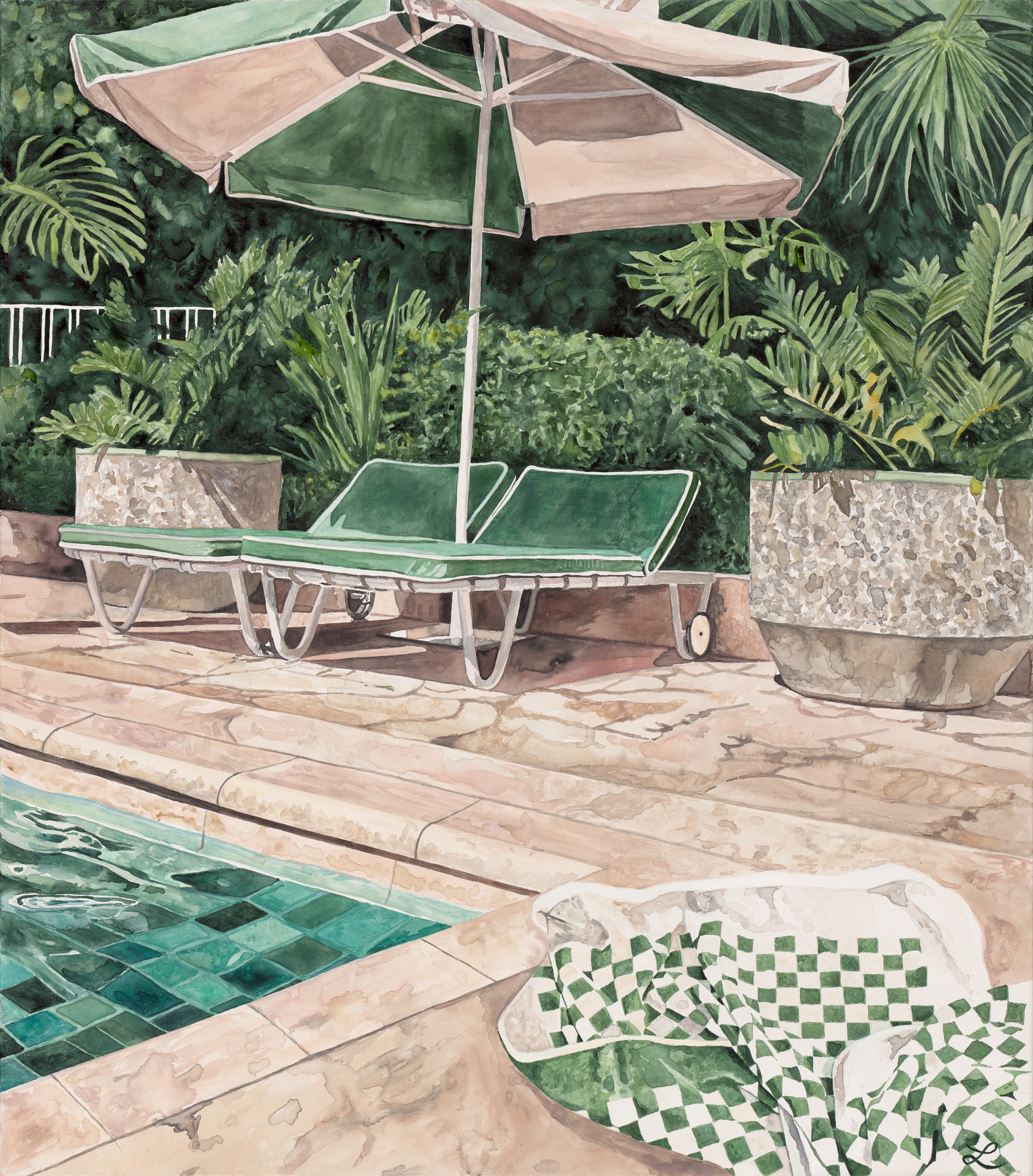 Lounge By The Pool - Original Watercolour on Canvas
