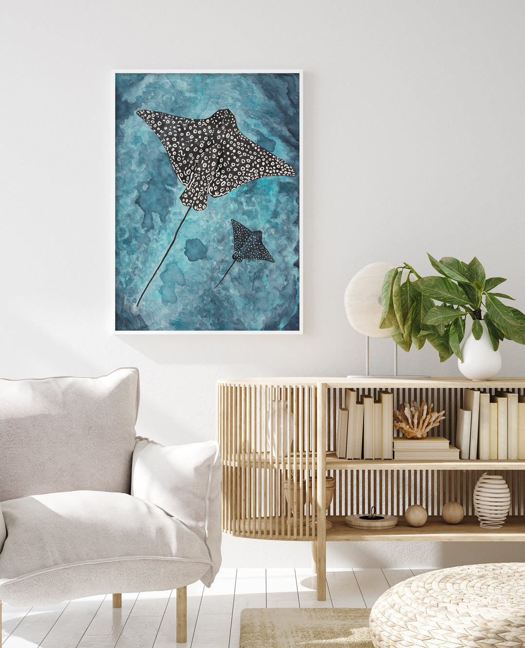 Spotted Eagle Ray: Limited Edition Watercolour Wall Print