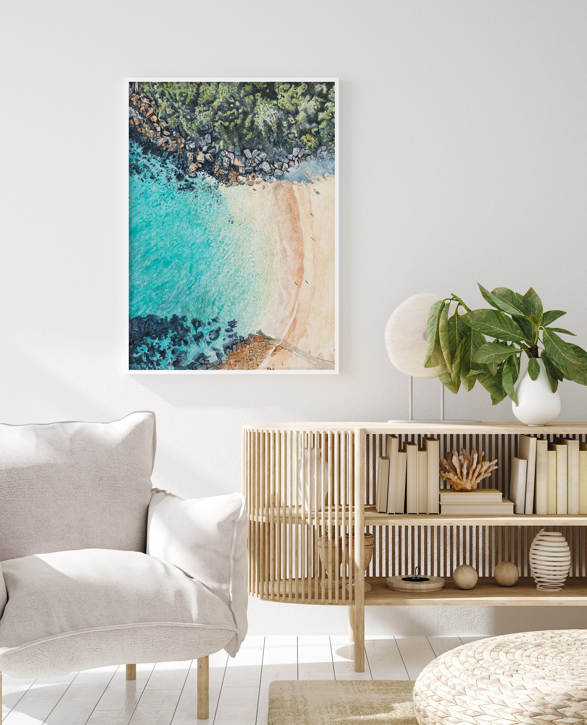 Shelly Beach from Above: Limited Edition Watercolour Paper Print