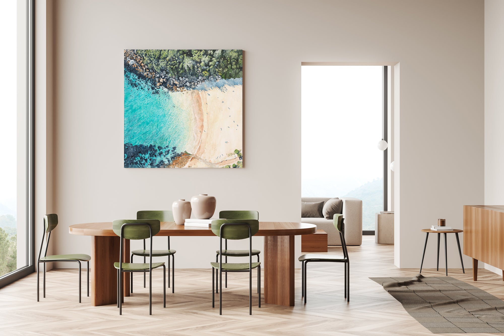 Shelly Beach from Above: Limited Edition Watercolour Canvas Print