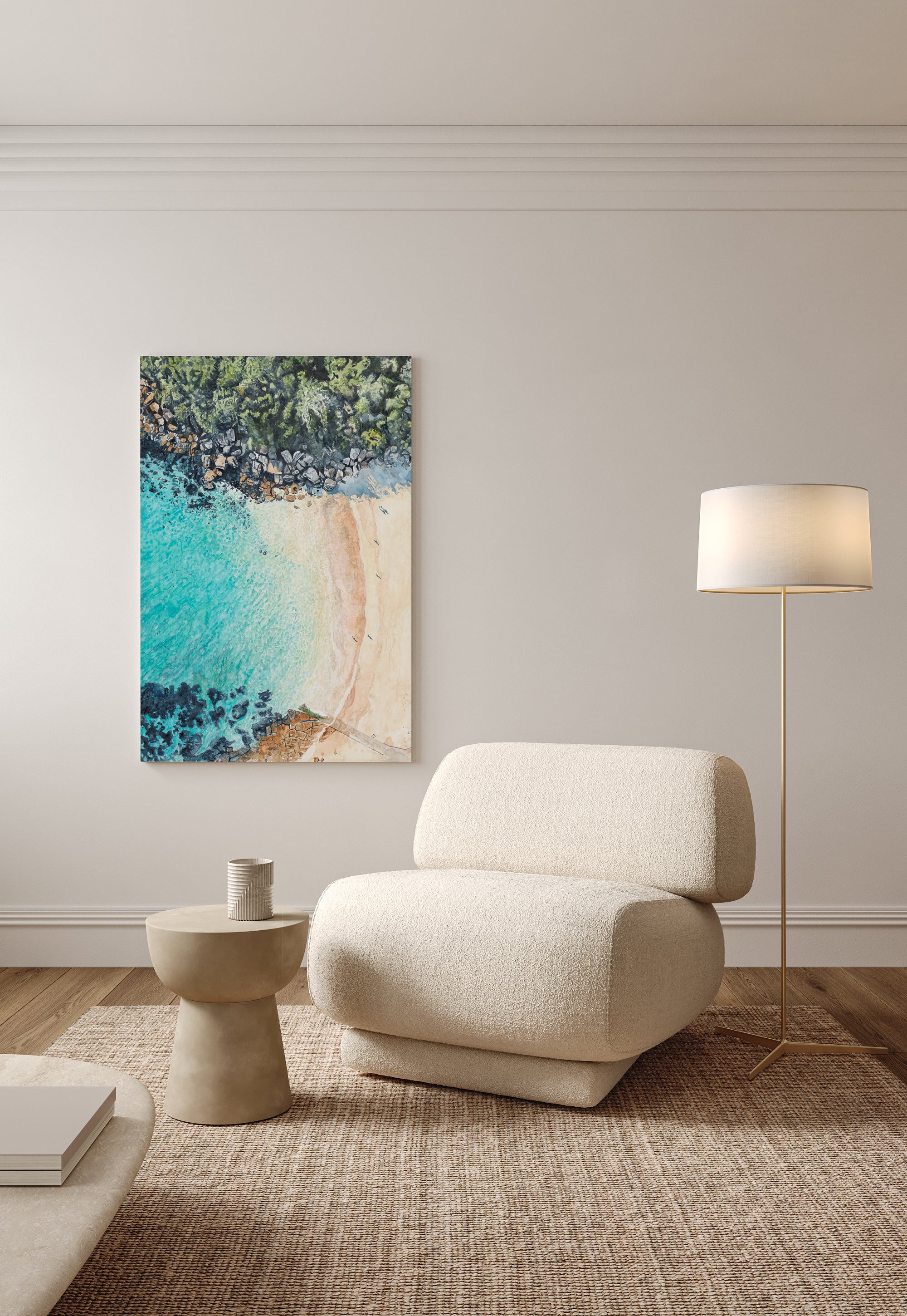 Shelly Beach from Above: Limited Edition Watercolour Canvas Print