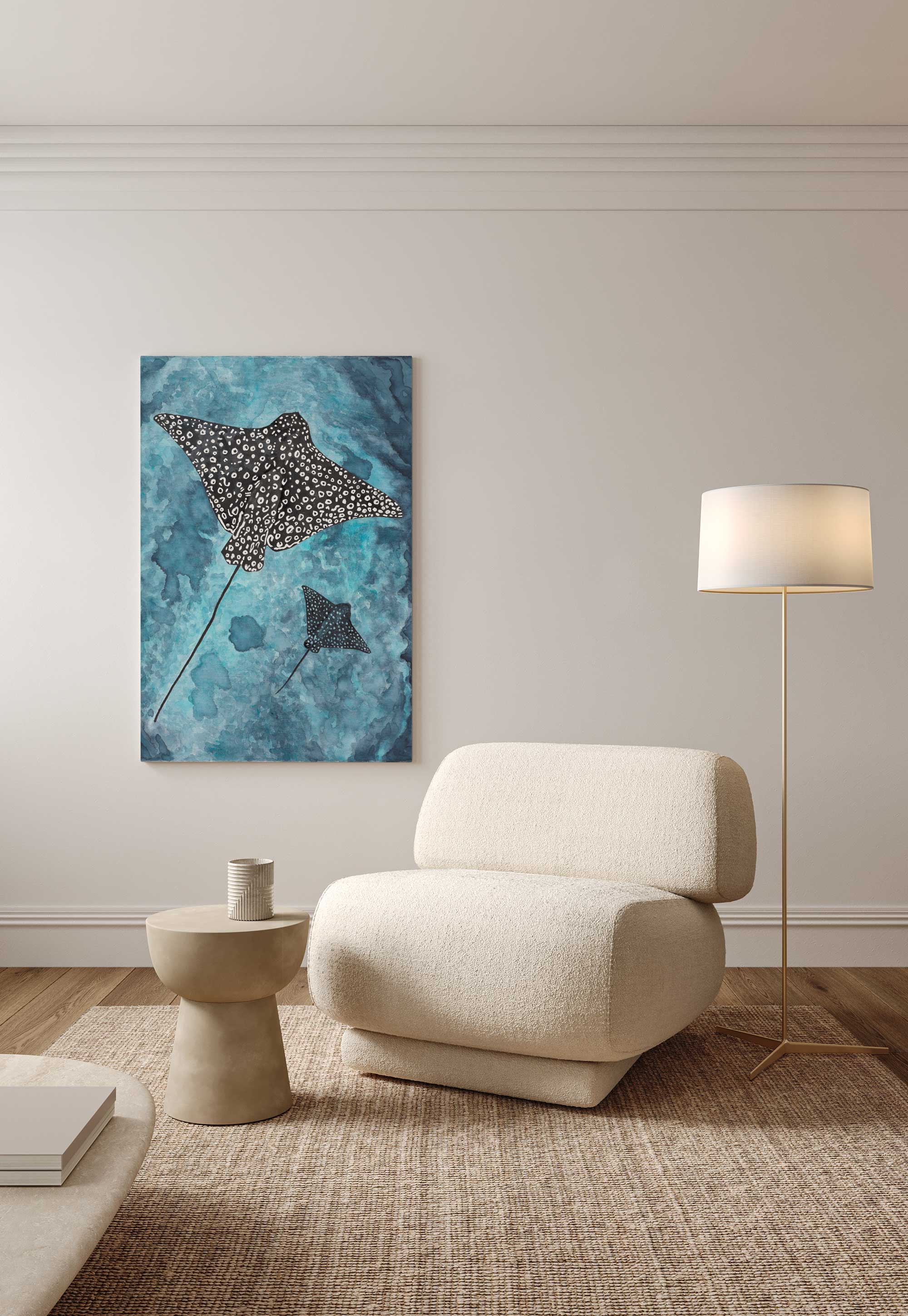 Spotted Eagle Rays: Limited Edition Watercolour Canvas Print