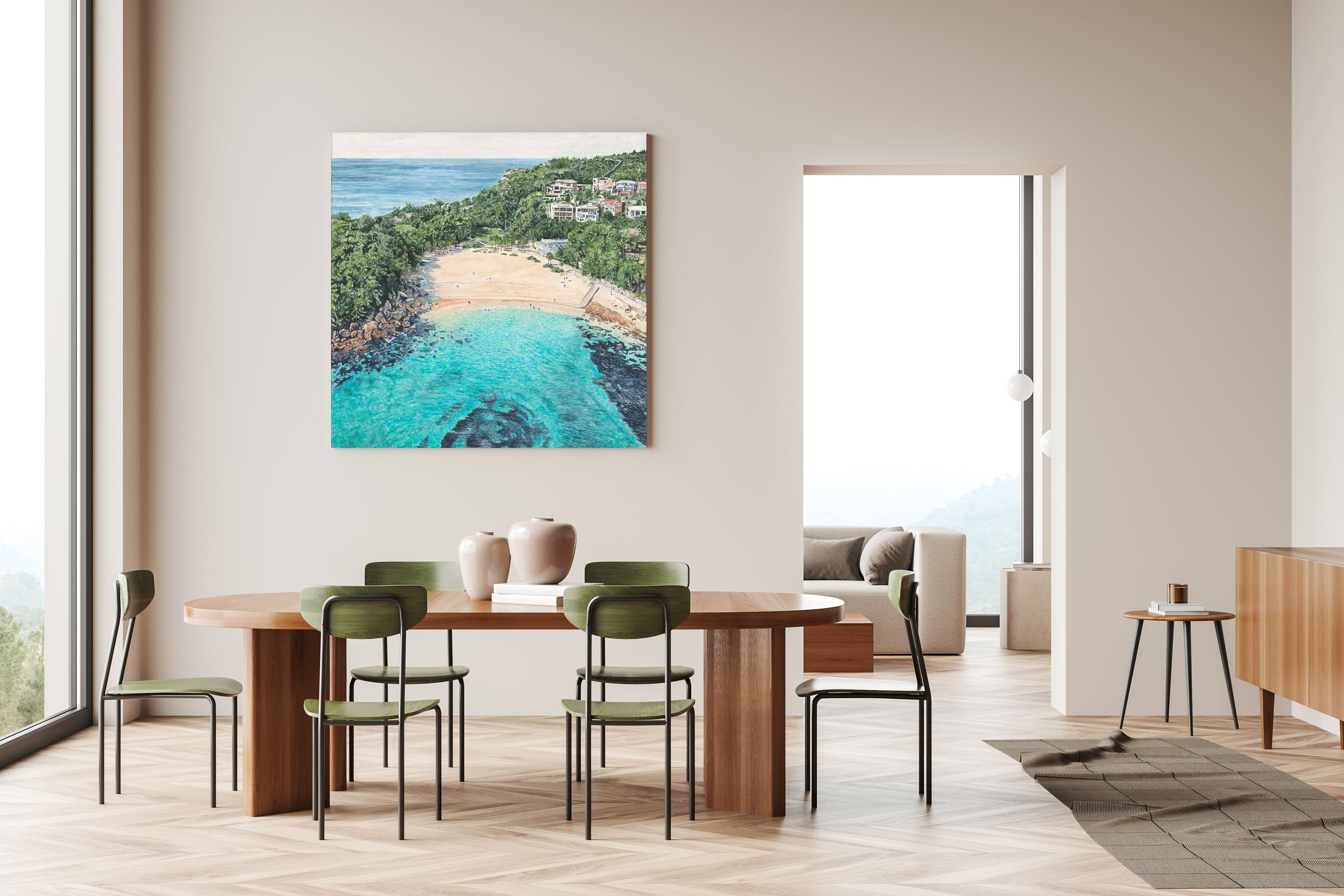 Shelly Beach from Above: Limited Edition Watercolour Canvas Print