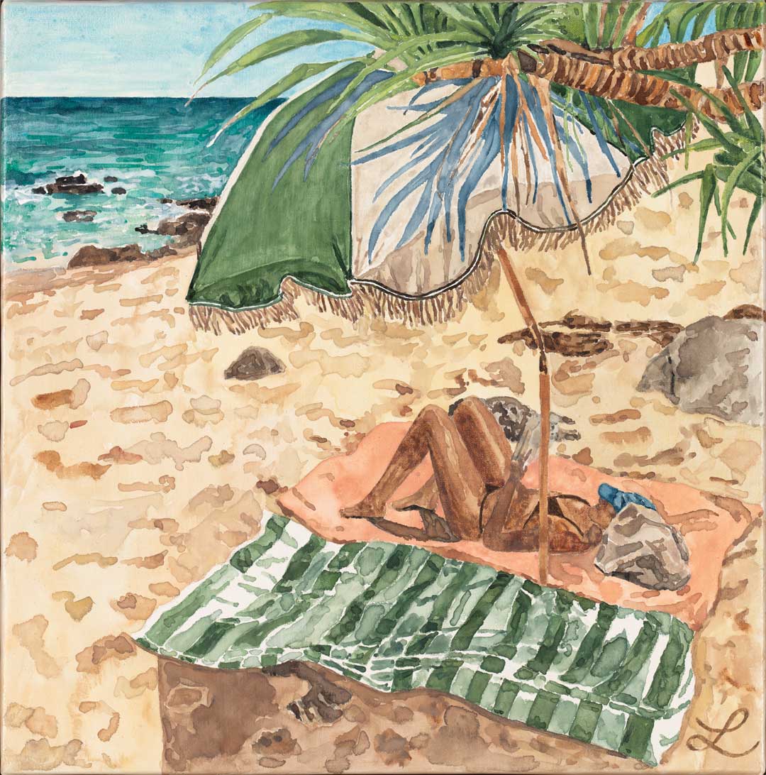 Under the umbrella - original watercolour and gouache on canvas