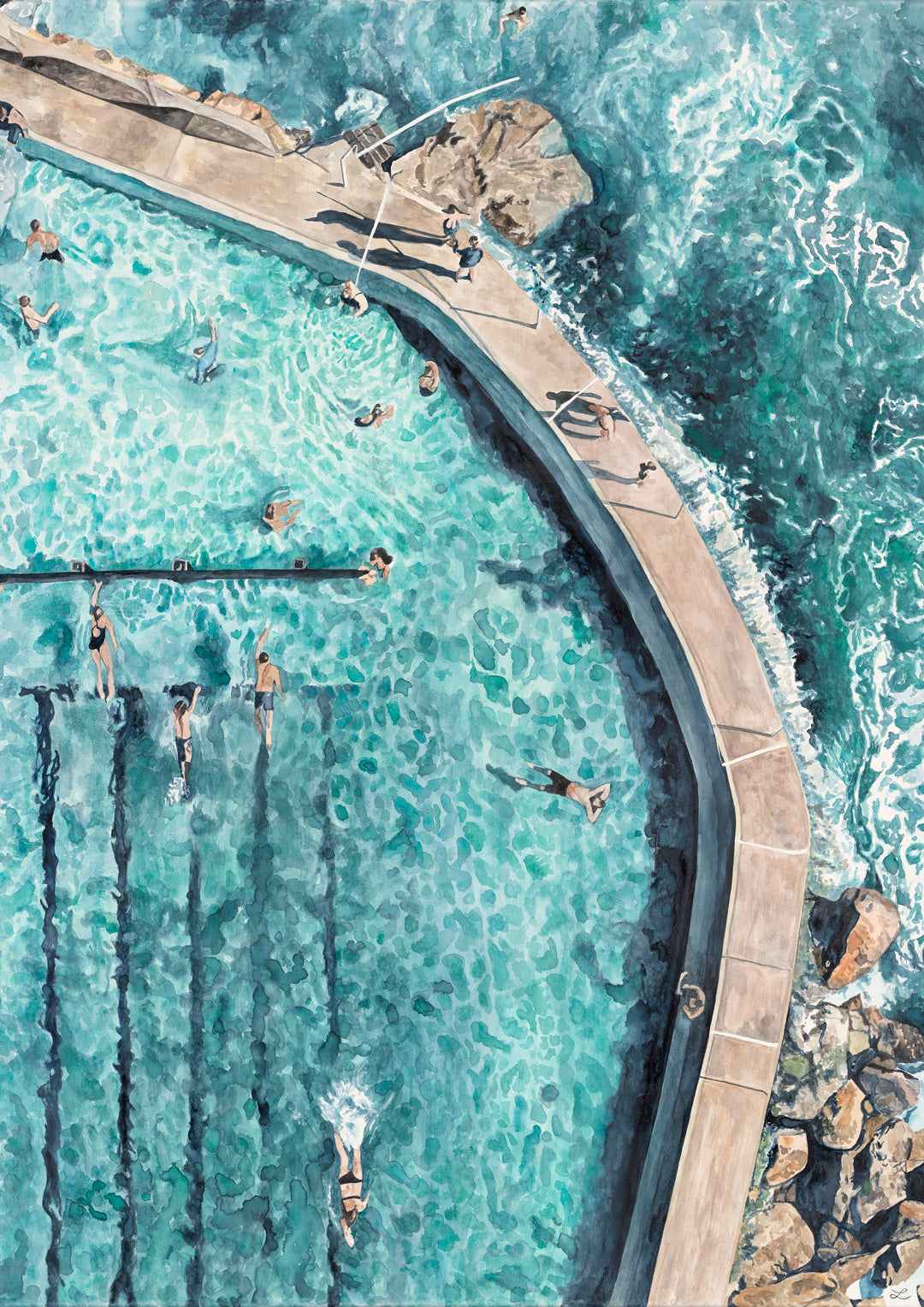 Bronte Bathing: Limited Edition Watercolour Wall Print