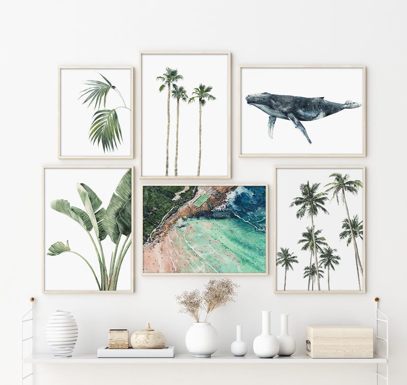Tropical coastal art prints palms