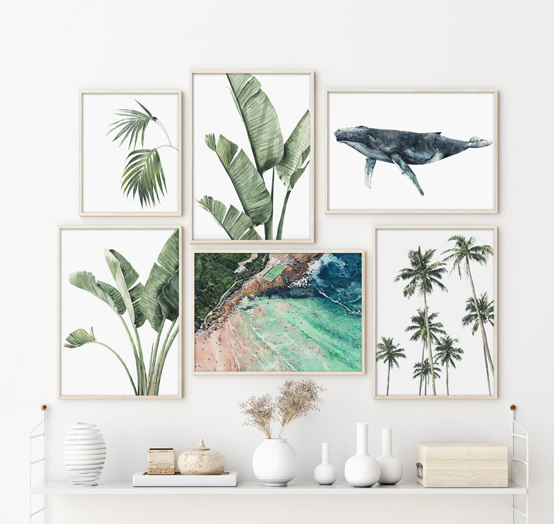 Coastal hamptons styled art wall palms