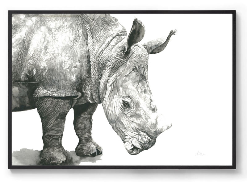 Delilah the Rhino: Watercolour Wall Print