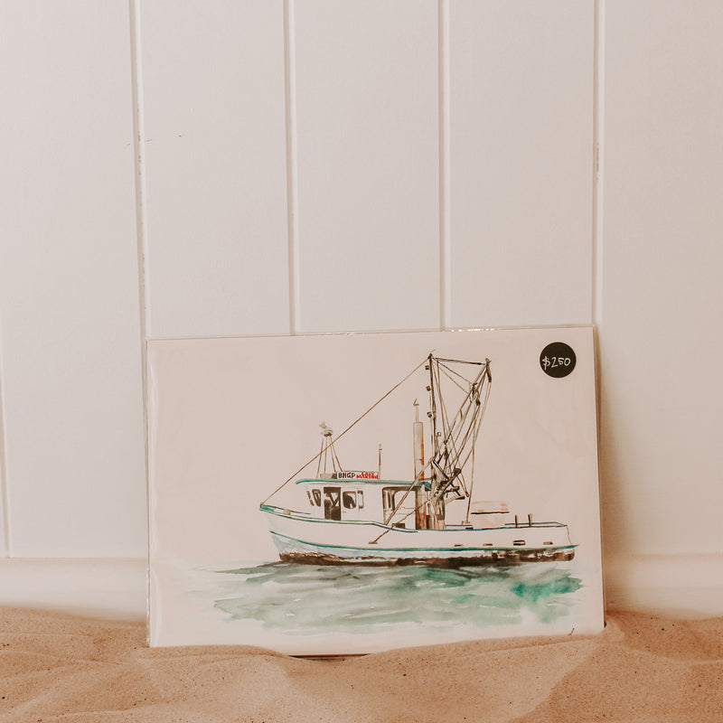 The Fishing Trawler: Original Watercolour Wall Artwork
