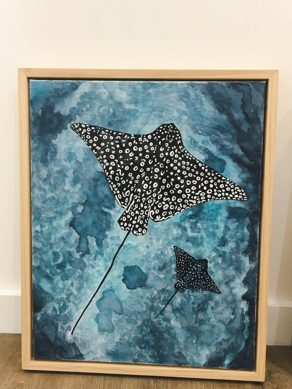 Spotted Eagle Ray: Original watercolour on canvas