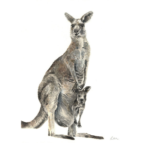 Watercolour kangaroo and joey art print