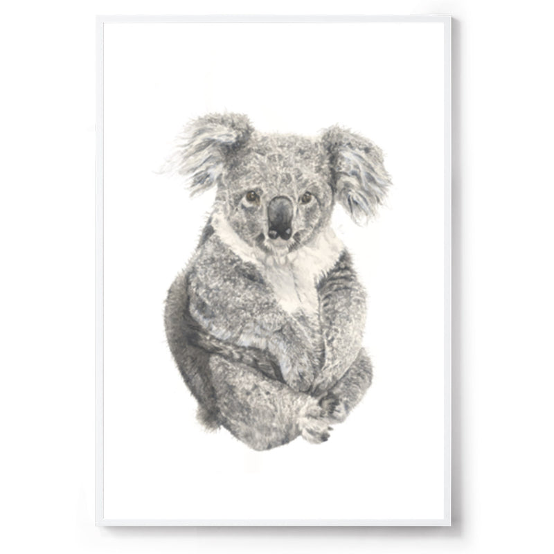 Watercolour koala Australian animal print white frame