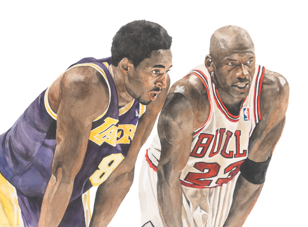 Kobe Bryant & Michael Jordan: Basketball Original Watercolour Artwork
