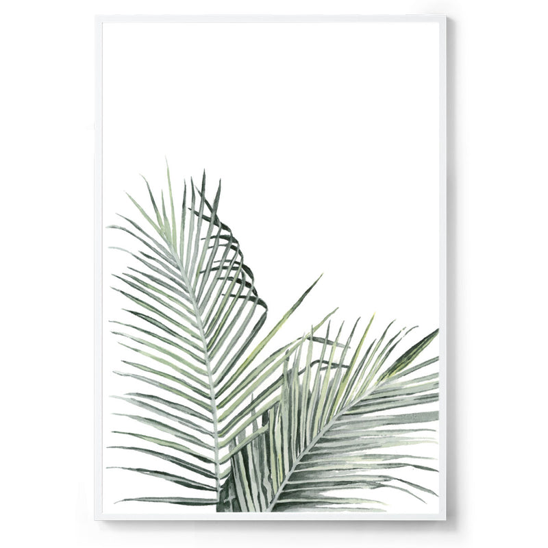 Tropical palm watercolour art print white frame