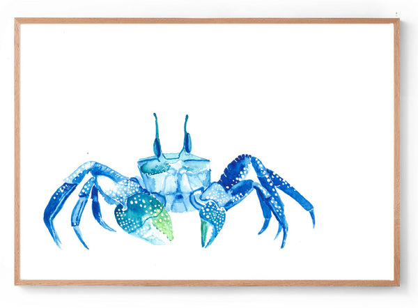 Watercolour crab art print oak frame