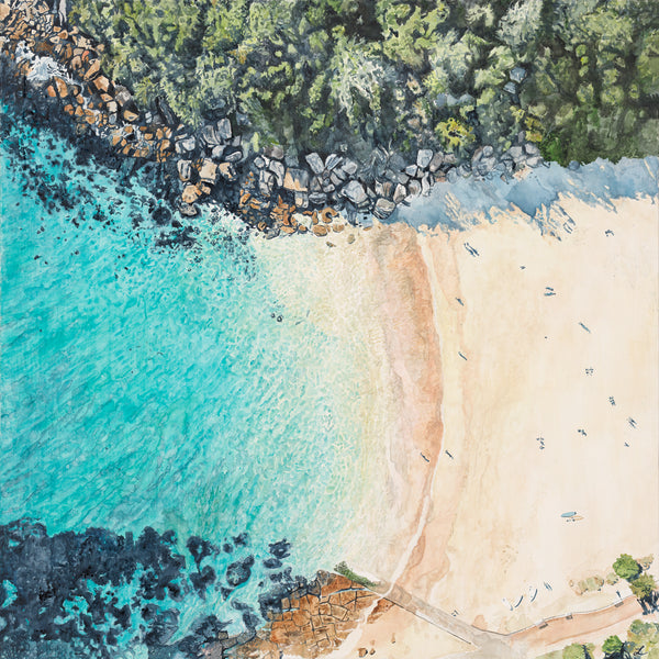 Shelly Beach from Above: Limited Edition Watercolour Paper Print