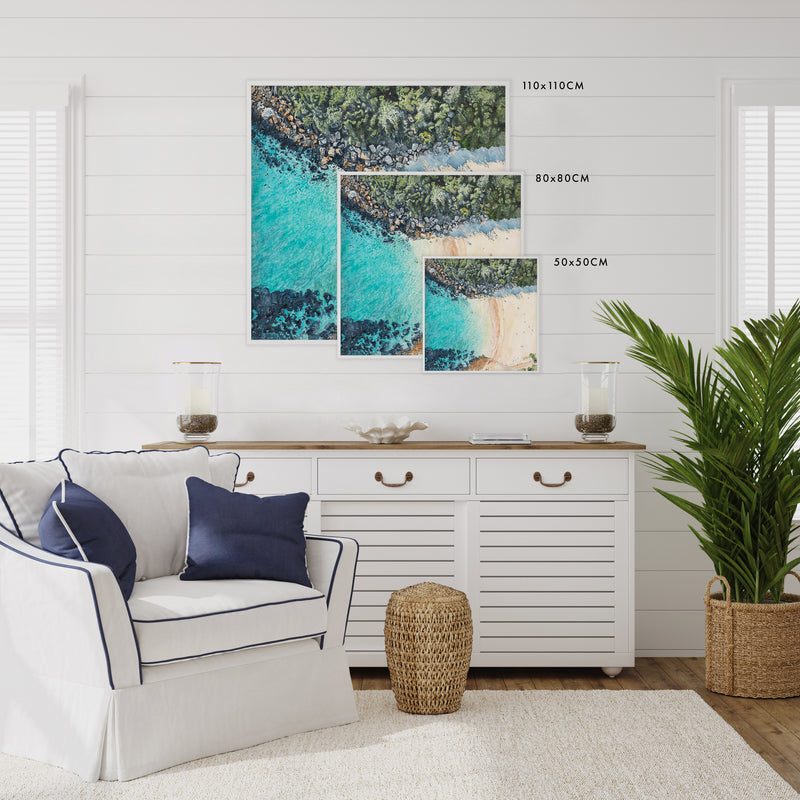 Shelly Beach from Above: Limited Edition Watercolour Canvas Print