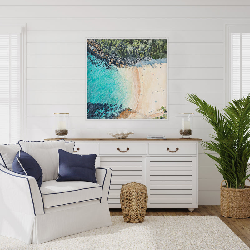 Shelly Beach from Above: Limited Edition Watercolour Canvas Print