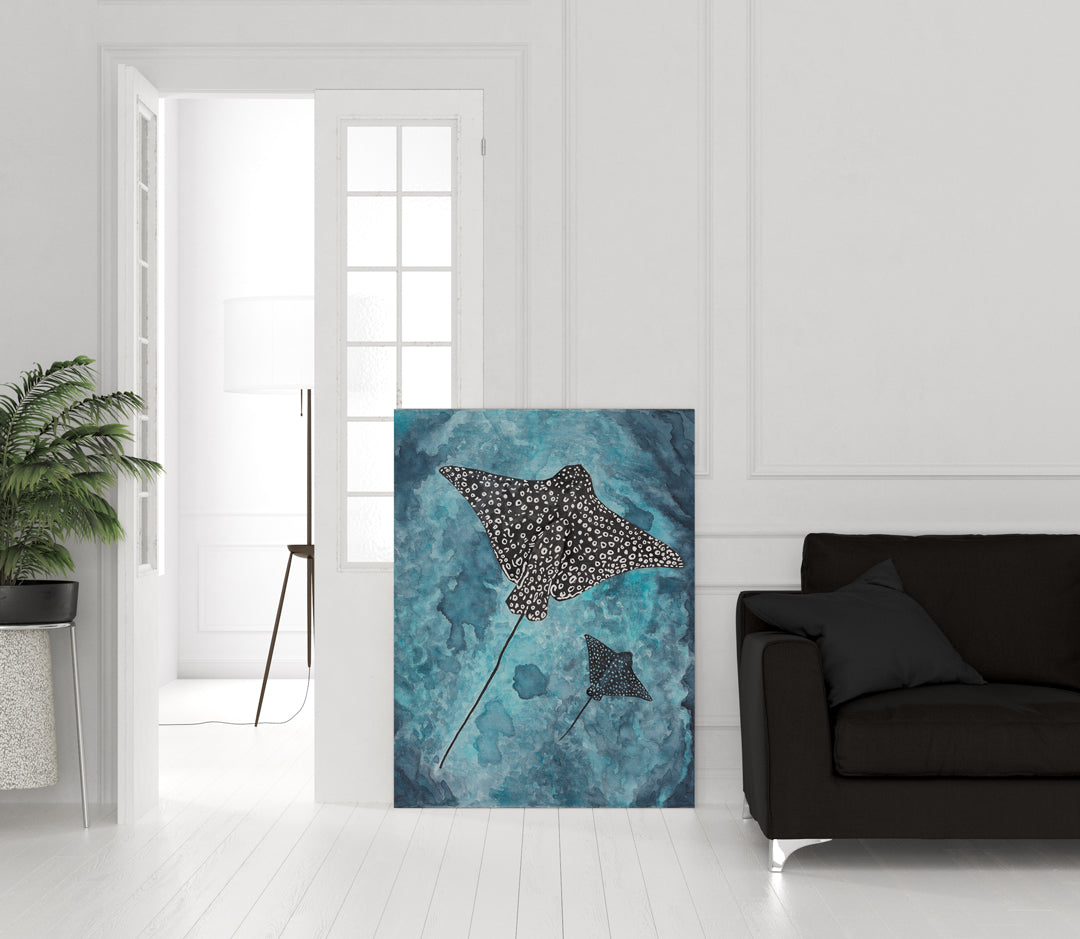 Spotted Eagle Ray: Original watercolour on canvas