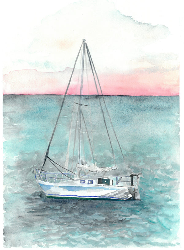 Sunset Sail: Original Watercolour Artwork