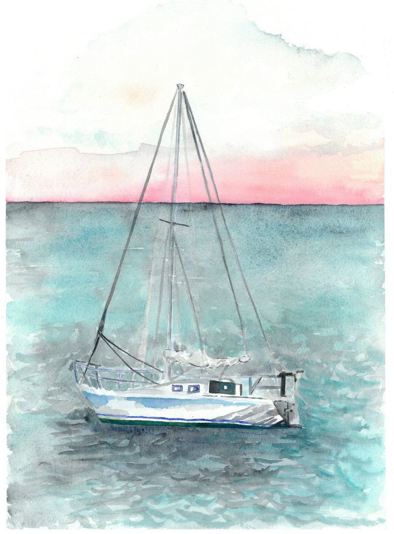 Sunset Sail: Original Watercolour Artwork