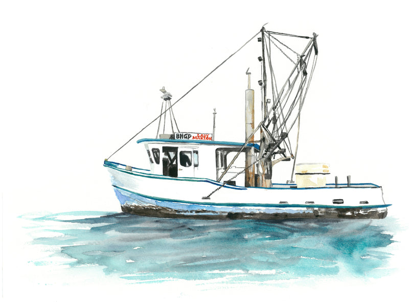 The Fishing Trawler: Original Watercolour Wall Artwork
