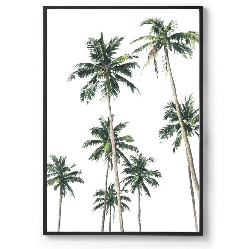 Hampton palm trees tropical art print black frame
